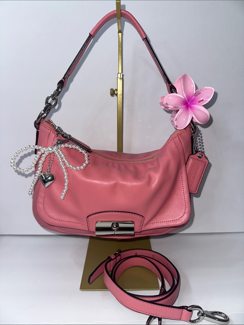 Pink Coach Leather Shoulder Bag